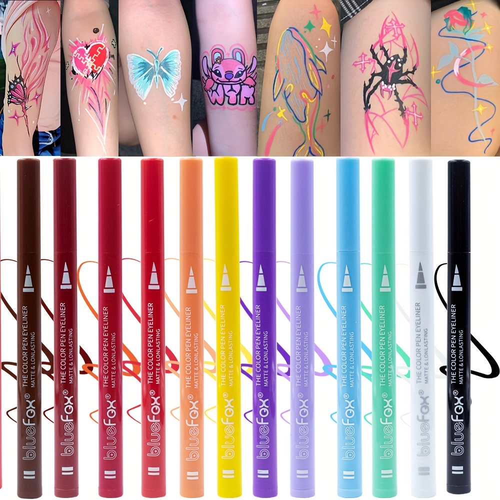 8 Pièces/ensemble Néon Liquide Eyeliner Haute Pigmentation UV Eyeliner  Imperméable à L'eau Smudgeproof Corps Visage Peinture Maquillage 