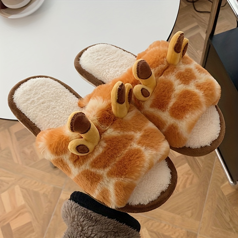 Kawaii Cartoon Giraffe Novelty Slippers Fluffy Open Toe Cozy - Temu