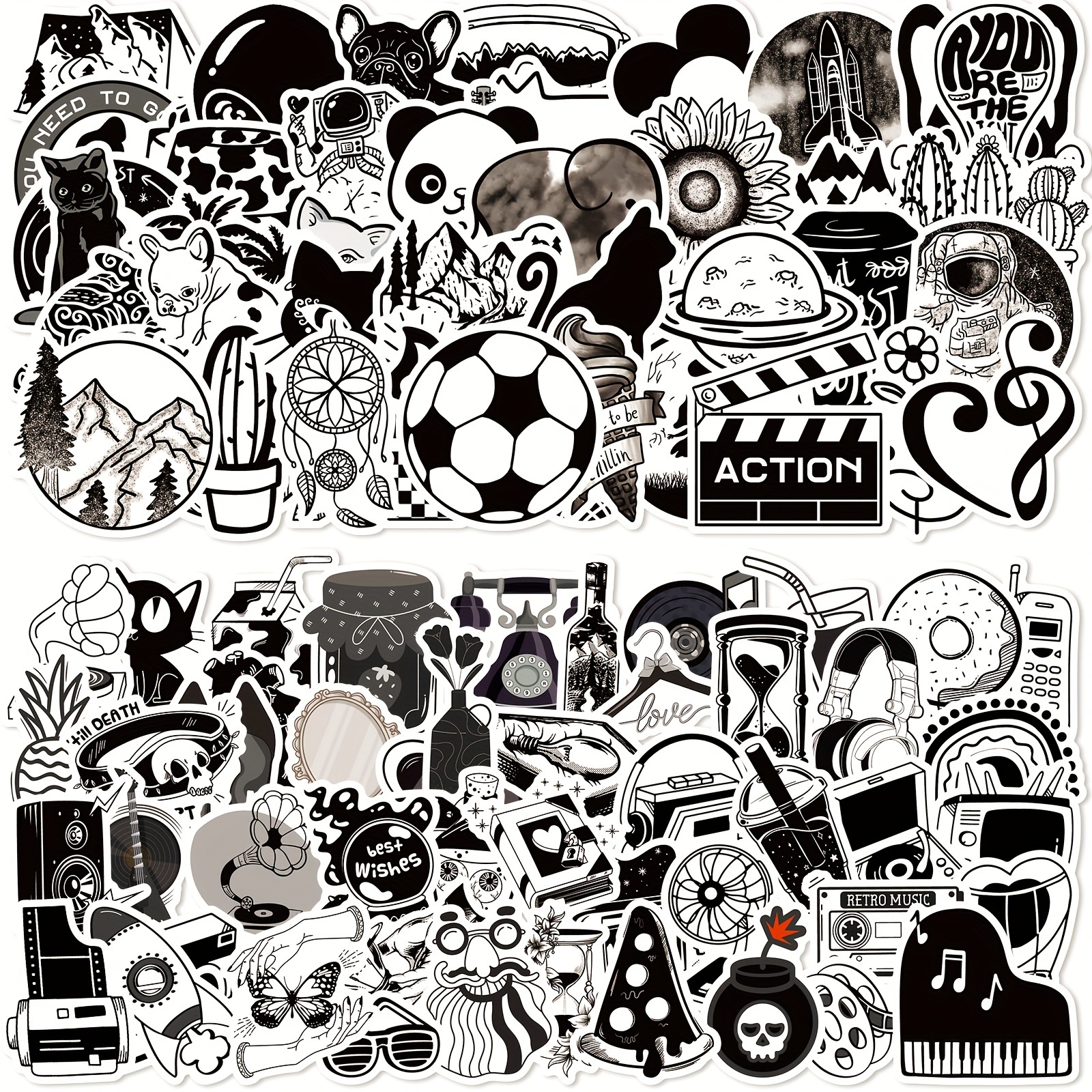 Cool Aesthetic Stickers Black White Variety Vinyl Decals For - Temu