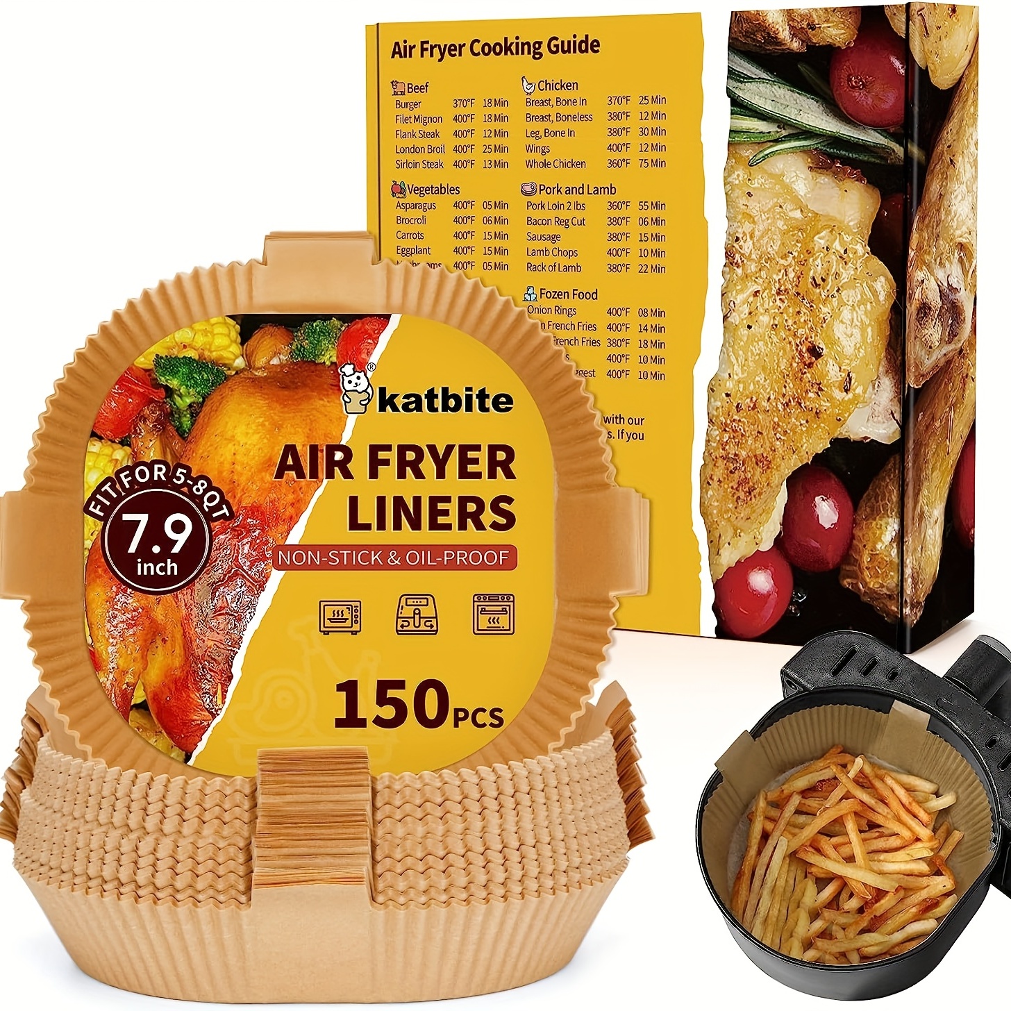 120 Pcs Air Fryer Disposable Paper Liner, 7.9-inch [ Fit 5-8 QT ],  Non-stick Parchment Paper for Frying, Baking, Cooking, Roasting and  Microwave 