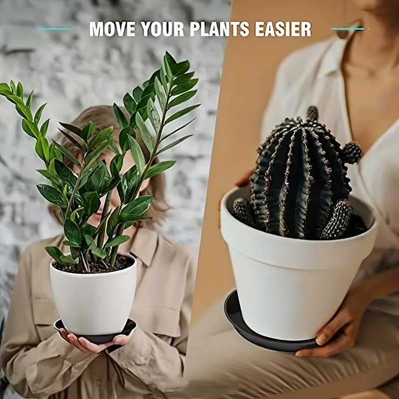 6pcs 12in Flower Pot Flat Edge Tray Plastic Flower Tray Base Plate Mat Water Catching Plate