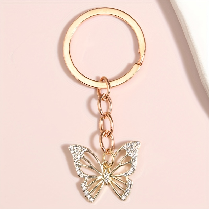 Rose Gold Butterfly Keychain Filigree Crystal Purse Charm
