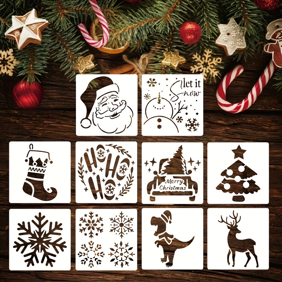 UDOME Christmas Stencils for Painting on Wood Reusable - Merry Christmas/ Noel/ Joy to The World/ Santa/ Deer/ Christmas Tree Holiday Stencils for