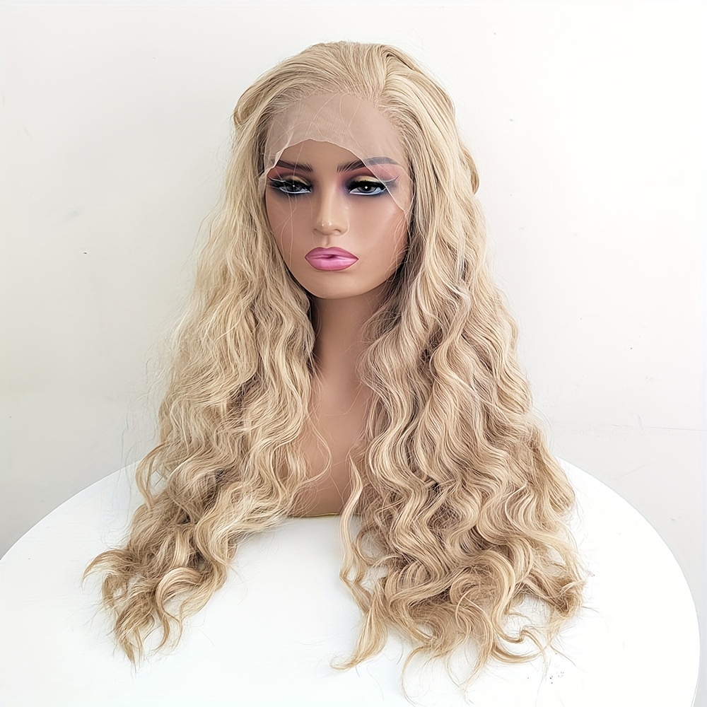 13 3 Lace Wig Highlight Blonde Deep Wave Synthetic Lace Front Wig For Women Wavy Heat Resistant Fiber Glueless Lace Wigs