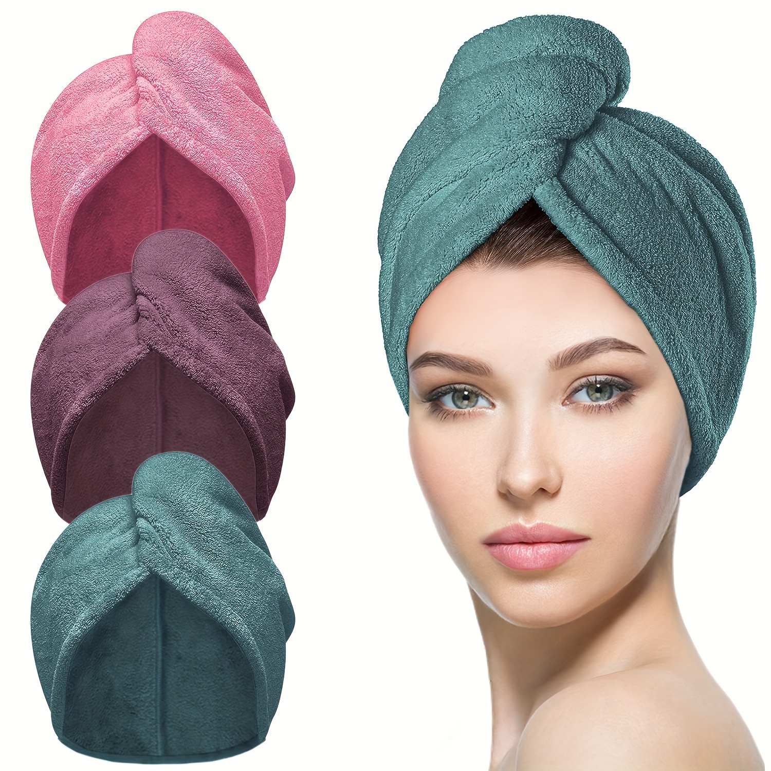 Turbante Asciugacapelli, 2 Asciugamano Microfibra Capelli Turbante super  assorbente con 2 bottoni e design elastico per asciugare rapidamente i  capelli per il bagno e il salone rosa e verde