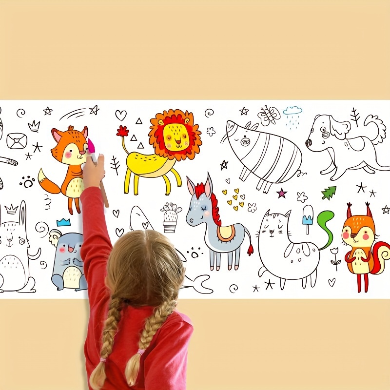 Children's Drawing Roll, Coloring Paper Roll For Kids, 9.84*118.11inch  Sticky DIY Painting Drawing Paper Rolls For Toddler,Animals Wall Coloring  Paper