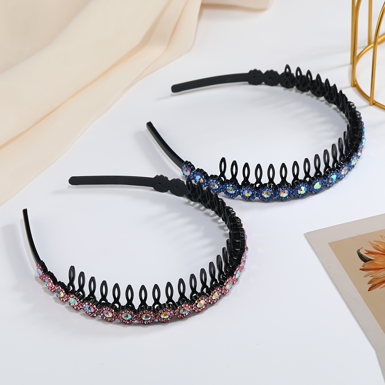 Teeth Comb Headband Crystal Beaded Hairband Non-Slip Headband