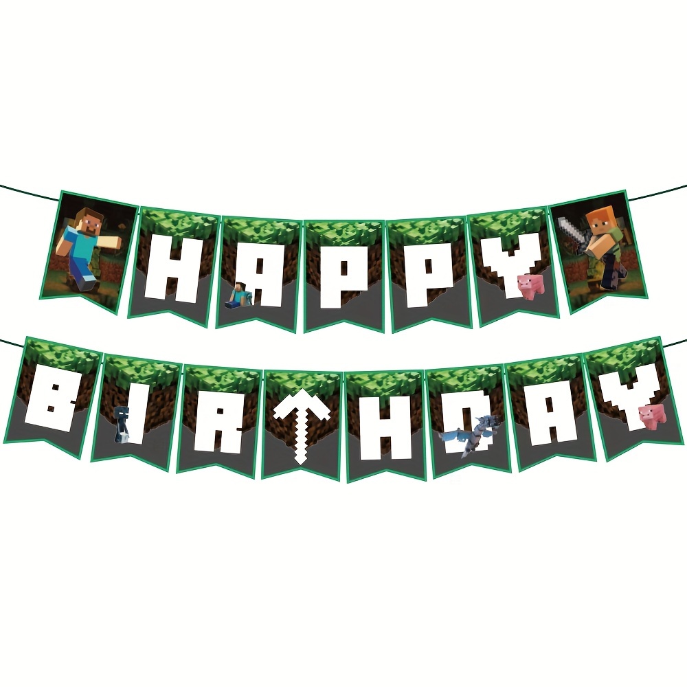 Minecraft Pull Flag Globo Pastel Insertar Conjunto Pixel Juego Tema  Decoración Fiesta de Cumpleaños Feliz Sencillez