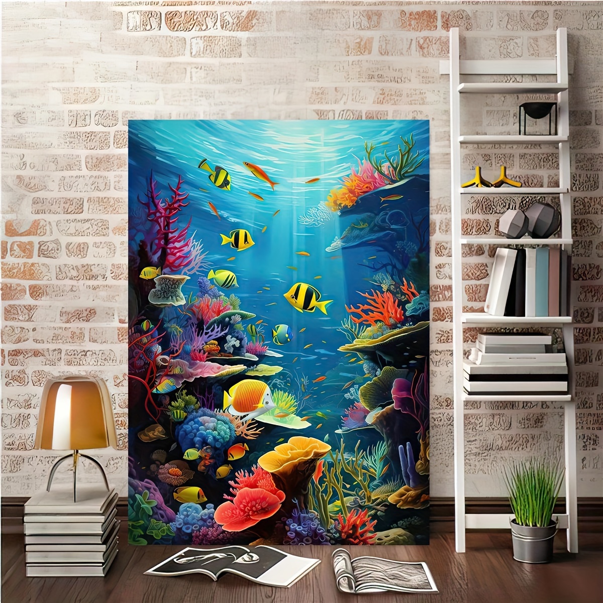 Large Wall Decor Colorful Sea Underwater World Coral Sea Turtle and  Tropical Fish Painting Gallery Wrapped Ready to Hang Picture Artwork for  Living