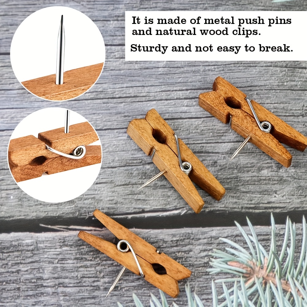 Push Pin With Brown Wooden Clips durable Wooden Push - Temu