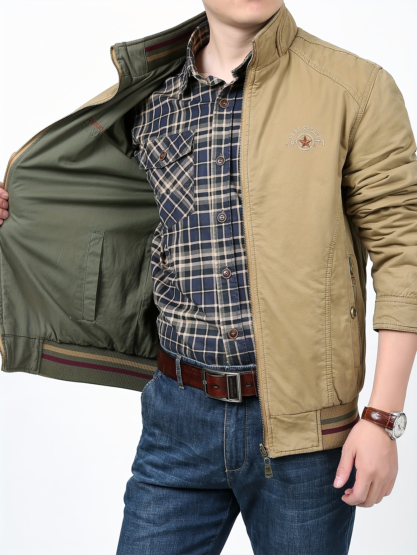 Men's Cotton Warm Reversible Jacket For Fall Winter Business, Father's Gift  - Temu