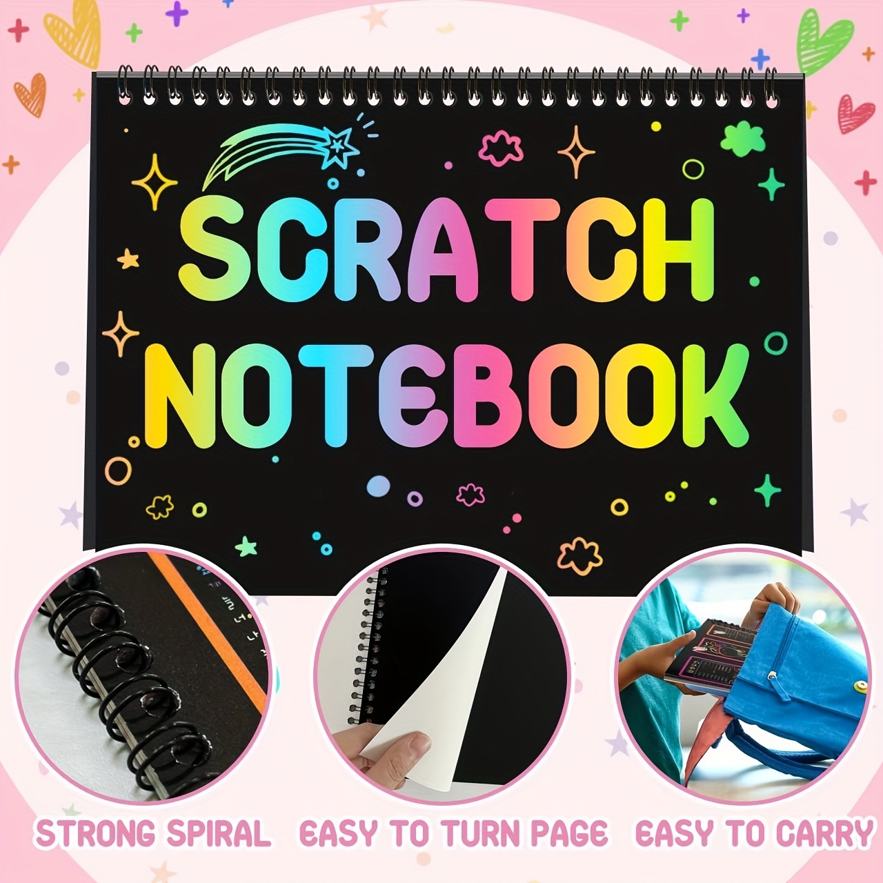 50 Scratch Paper Art Notebooks - Rainbow Scratch Off Color Book
