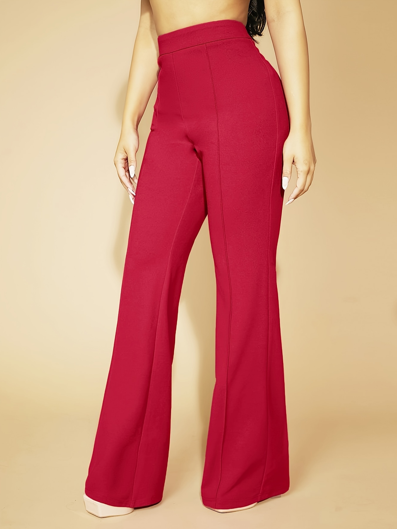 Plus Size Elegant Pants Women's Plus Solid High Waisted High