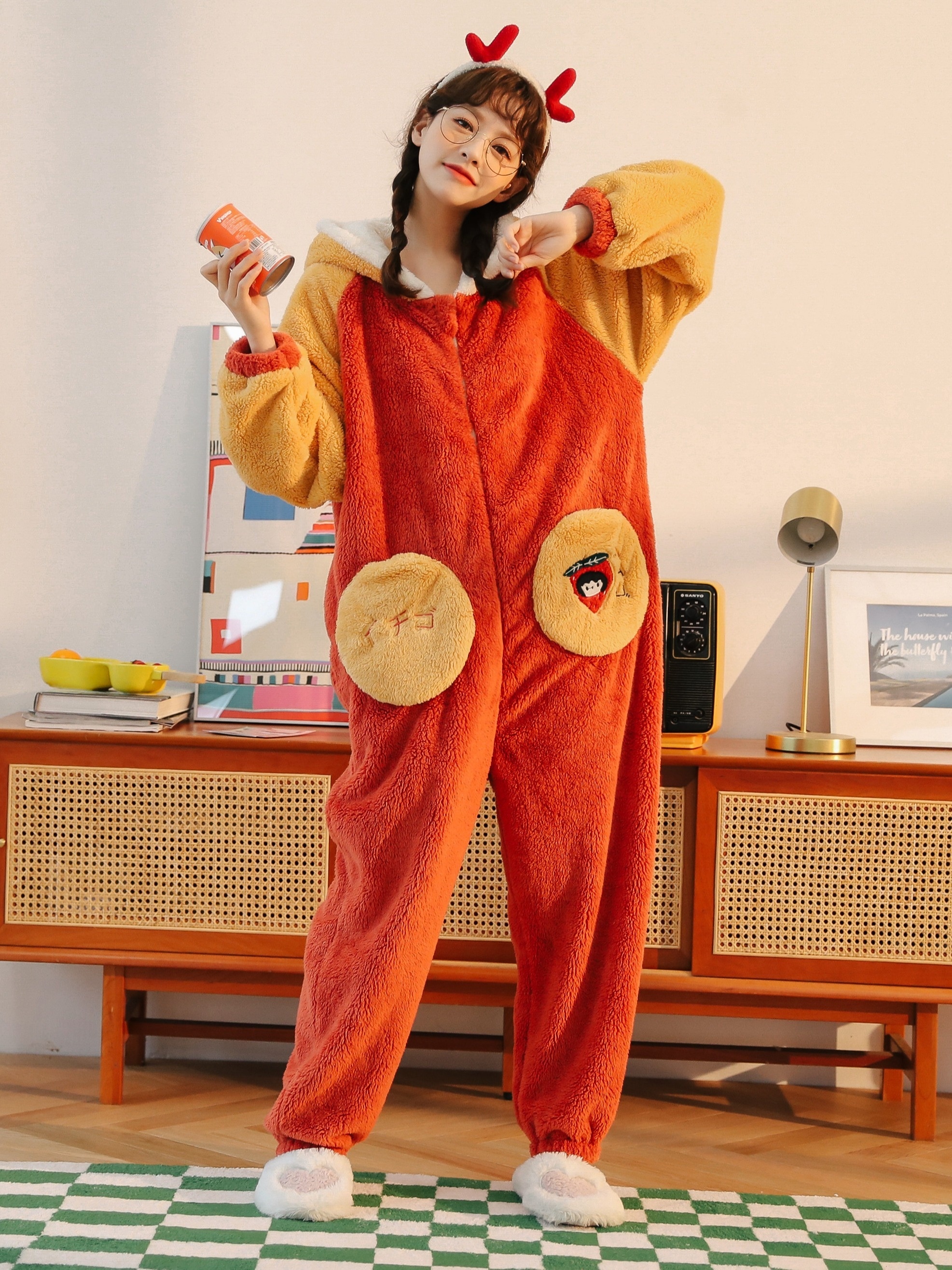 Solid Fuzzy Hooded Pajama Jumpsuit Music Festival Long - Temu