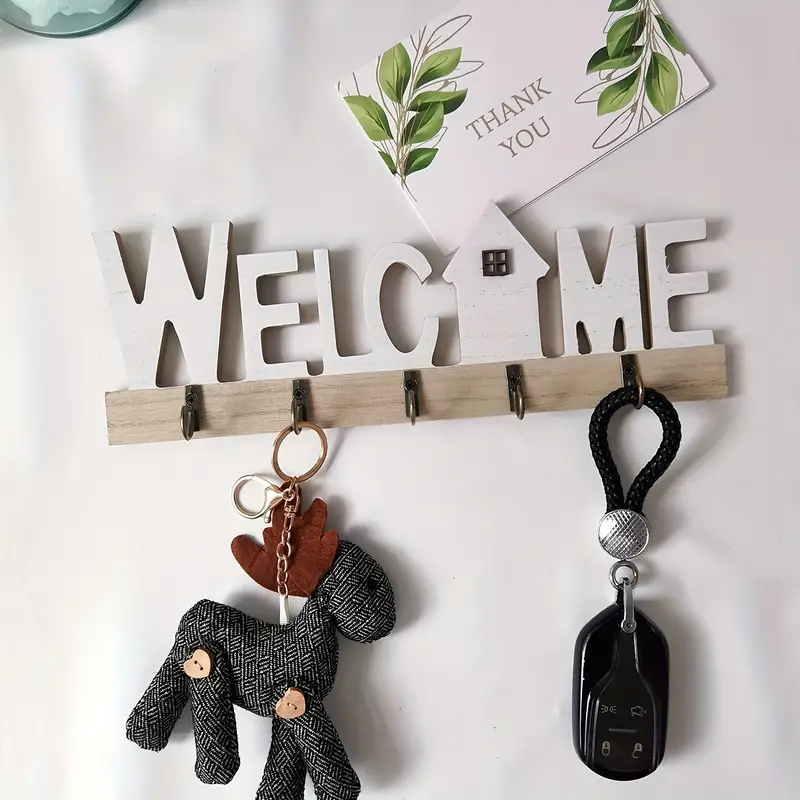 Wooden Key Holder For Wall Welcome Letter Key Hook Hanger - Temu