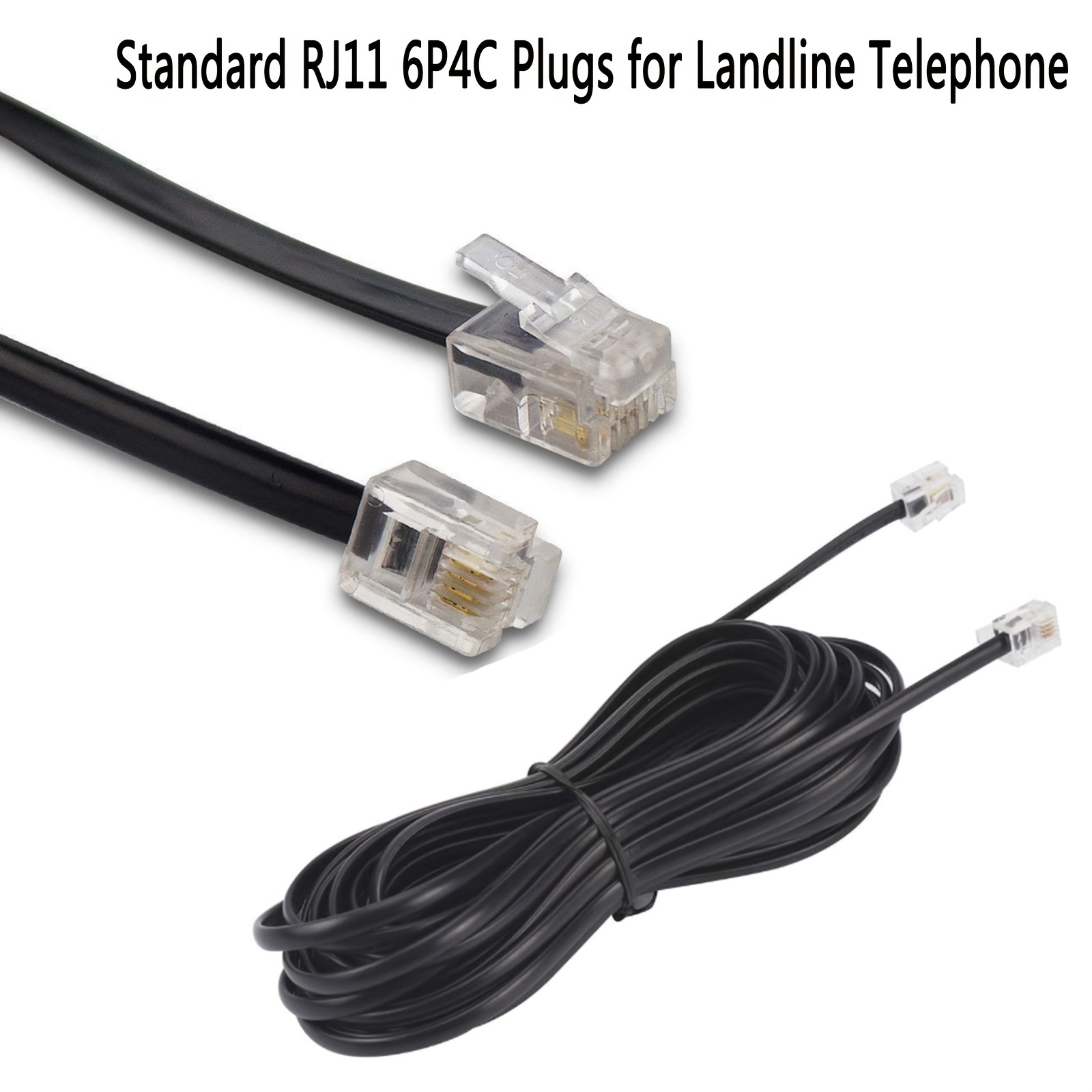 Cable de cable de extensión de teléfono, línea de teléfono terrestre,  blanco, 25 pies, enchufes RJ11 estándar
