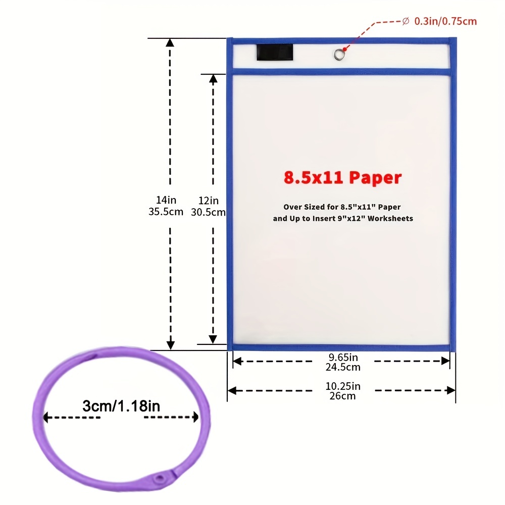 4 Sets Dry Erase Pockets Reusable with Marker Holder Colorful Sleeves