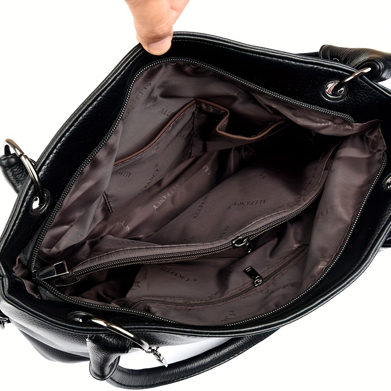 Simple Classic Shoulder Bag, Textured Middle Aged Top Handle Satchel Bag,  Tassel Decor Pu Leather Bag For Mom - Temu