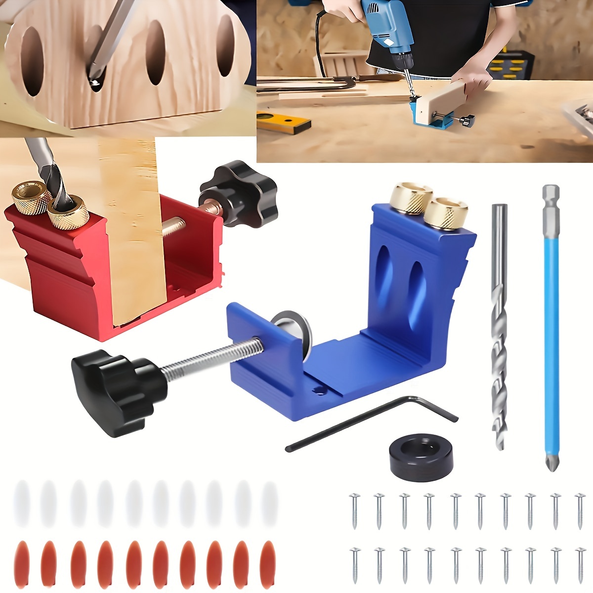 Pocket Hole Jig Kit Dowel Drill Joinery Screw Kit All-In-One Aluminum  System Set Jig Wood Woodwork Guides Joint Angle Tool Carpentry Locator 