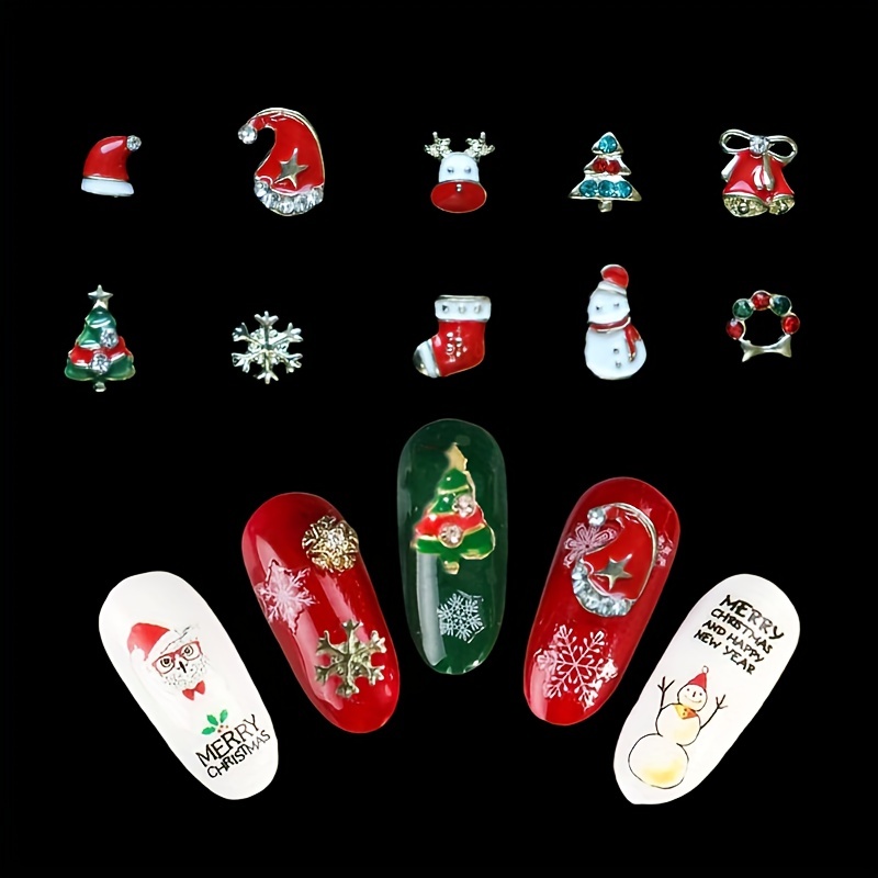 Christmas Nail Art Charms With Rhinestone,3d Alloy Santa Claus Snowflake  Gifts Nail Gem Accessories For Diy Nail Art Decoration,nail Art Stud For  Girls Nail Art Crafts - Temu