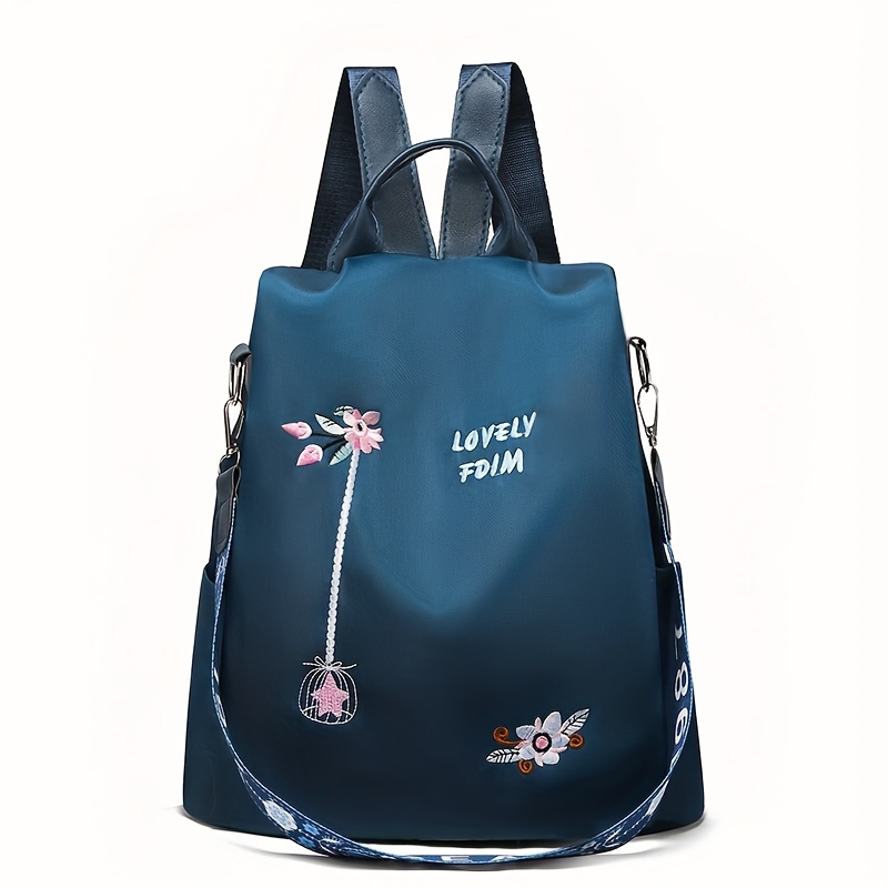 Mochila Bolso Bordado Floral Mochila Convertible Antirrobo - Temu