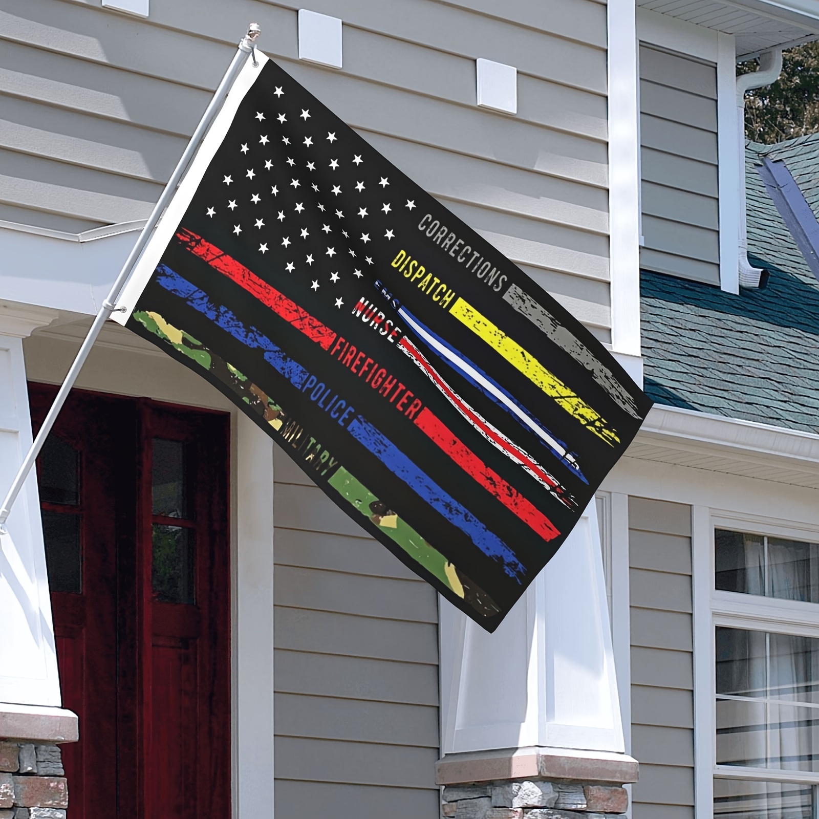 1pc multi line american flag vivid color fade proof canvas header and double stitched double print flags 2x3ft 3x5ft details 1