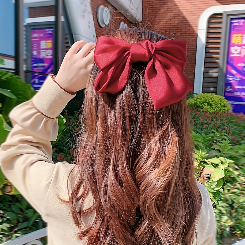 Fashion Hairpin Women Girls Headdress Ribbon Bowknot Ponytail Clips Big Bow  RED 