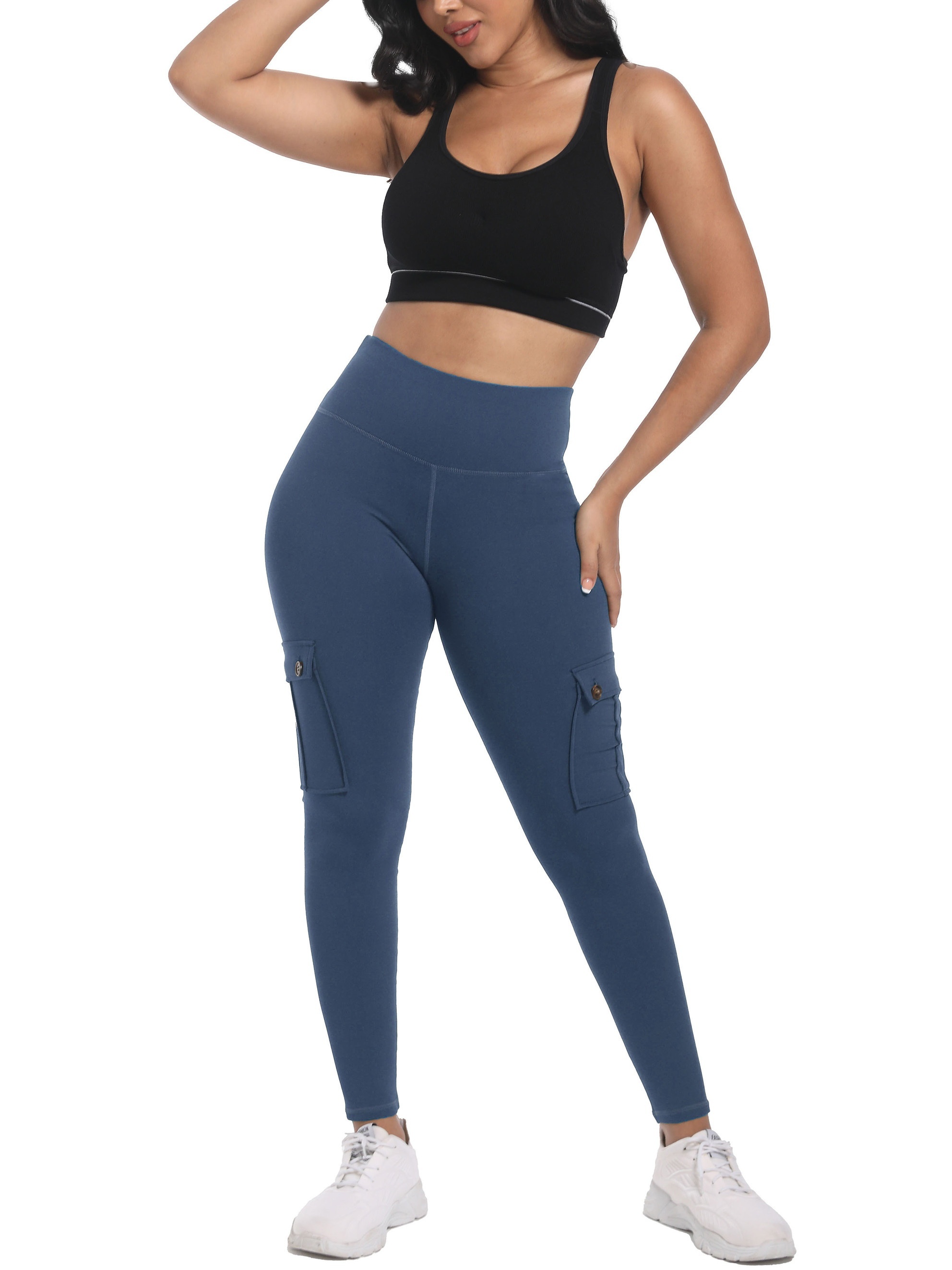  Womens Yoga Pants with Cargo Pockets Stretchy Butt Lifting  Leggings Seamless High Waisted Workout Running Leggings : Sports & Outdoors