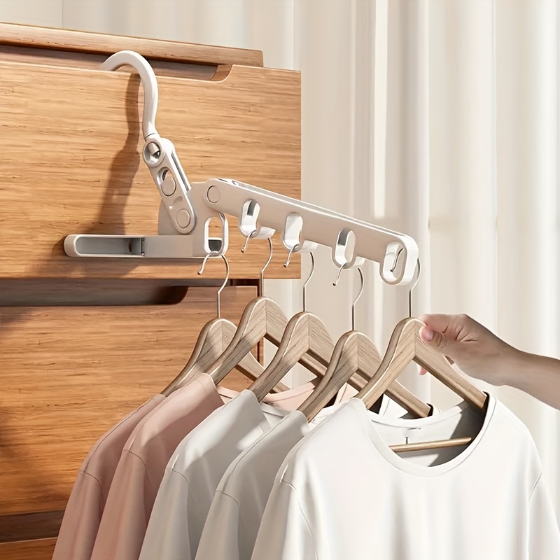 Foldable Storage Shelf With Hooks Bedroom Clothes - Temu