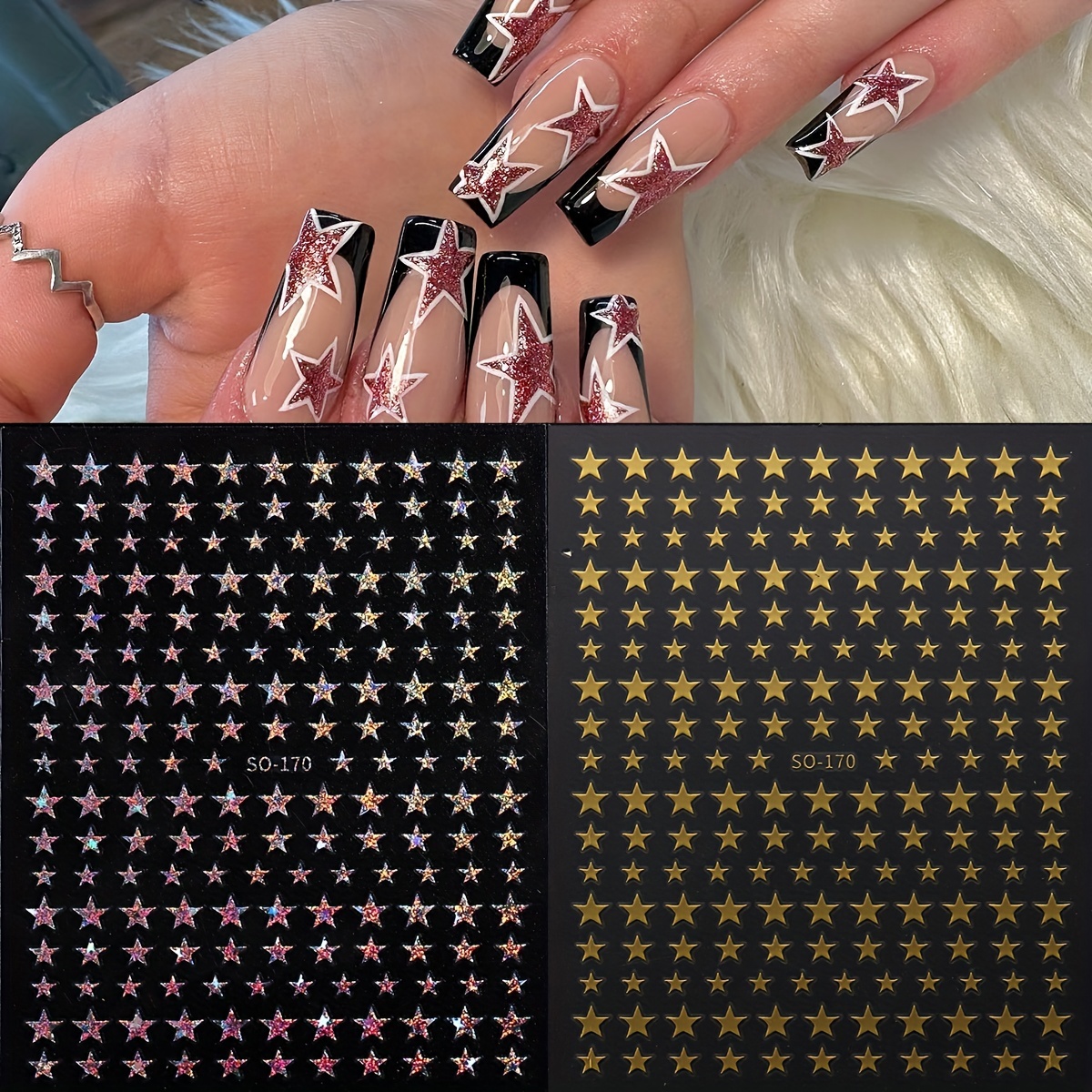 2pcs sparkling glitter star nail art stickers reflective flakes for glamorous manicures