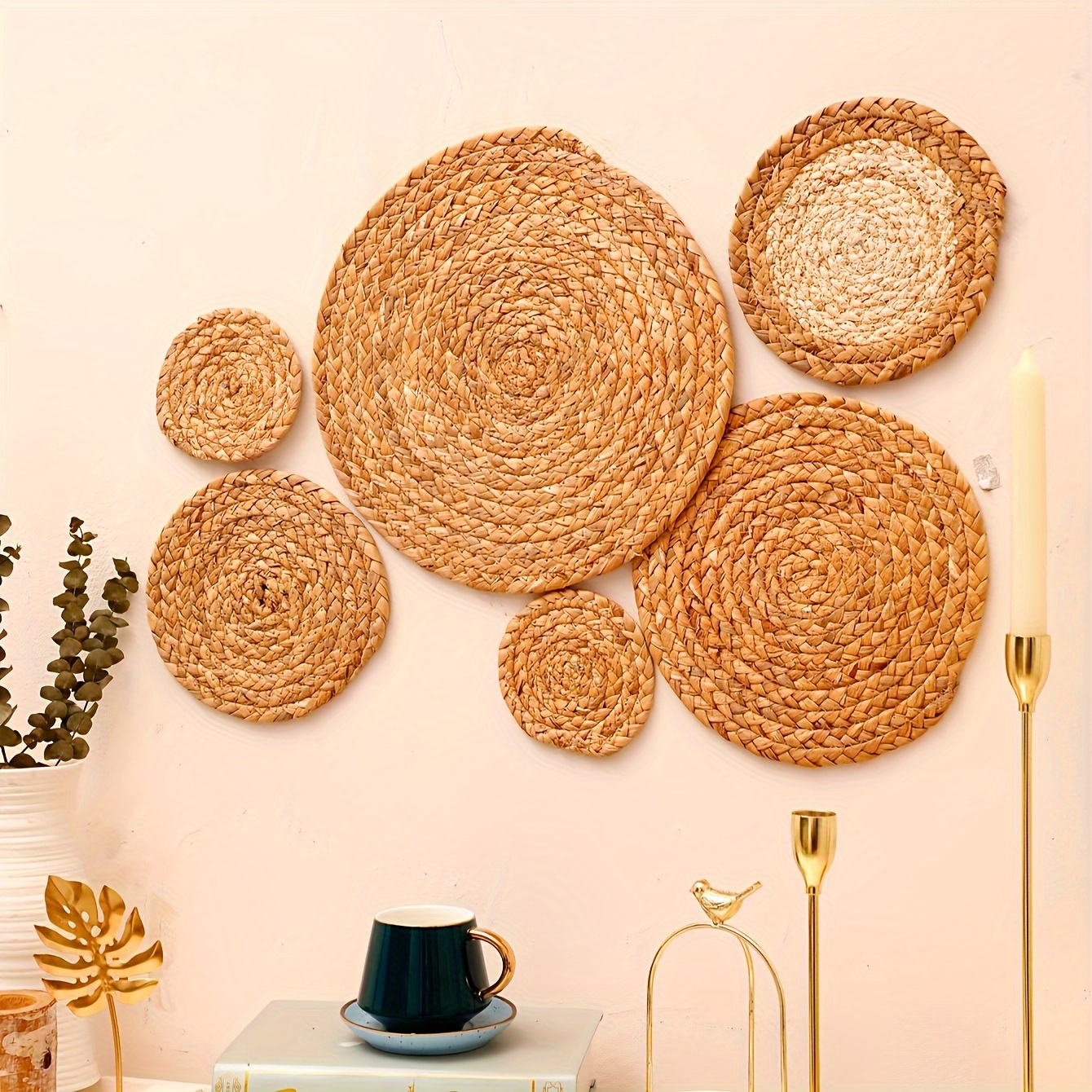  12 Sets Boho Wooden Wall Decor Hanging Rustic Flat Elegant Wall  Art Round Wood Decoration with Glue for Kitchen Home Bedroom Farmhouse Room  Display Table Settings (Rustic) : Home & Kitchen