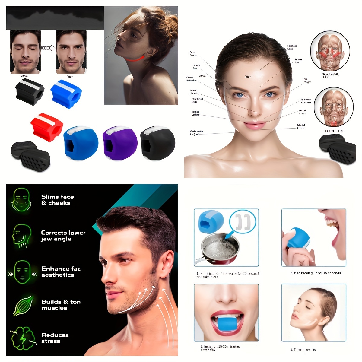 Ejercitador de mandíbula para hombres y mujeres 3 niveles de resistencia de  silicona para ejercicios de línea de mandíbula (6 piezas) Dispositivo