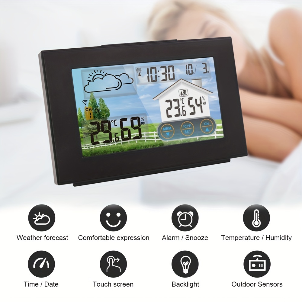 Multi-functional Wireless Weather Station Clock LCD Digital Indoor Outdoor  Thermometer Hygrometer Calendar Alarm Moon Phase Display