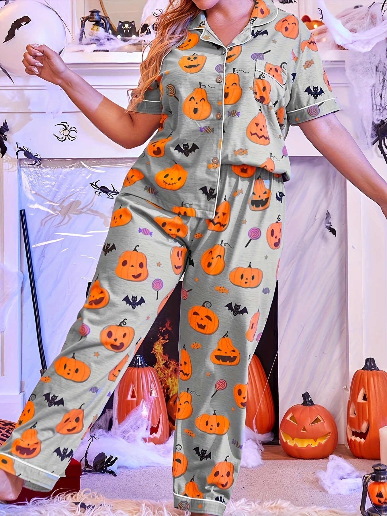 Plus Size Halloween Casual Outfits Two Piece Set Women's - Temu