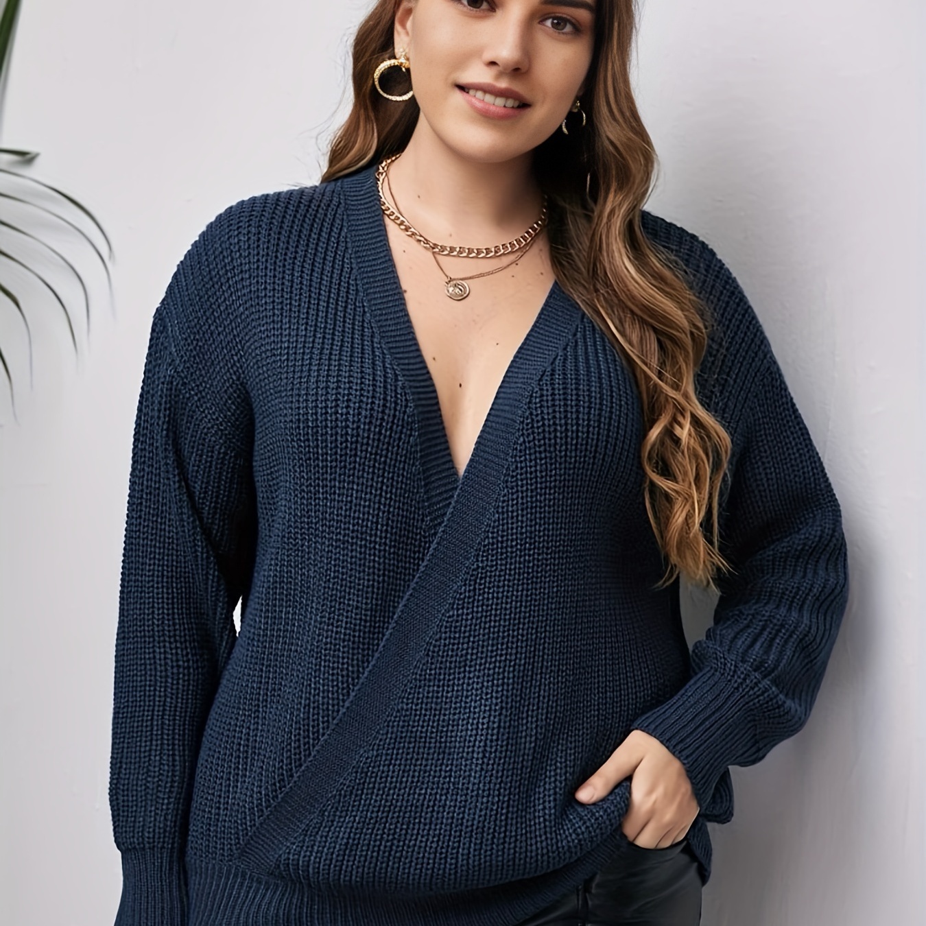 Plus size v neck hot sale sweaters