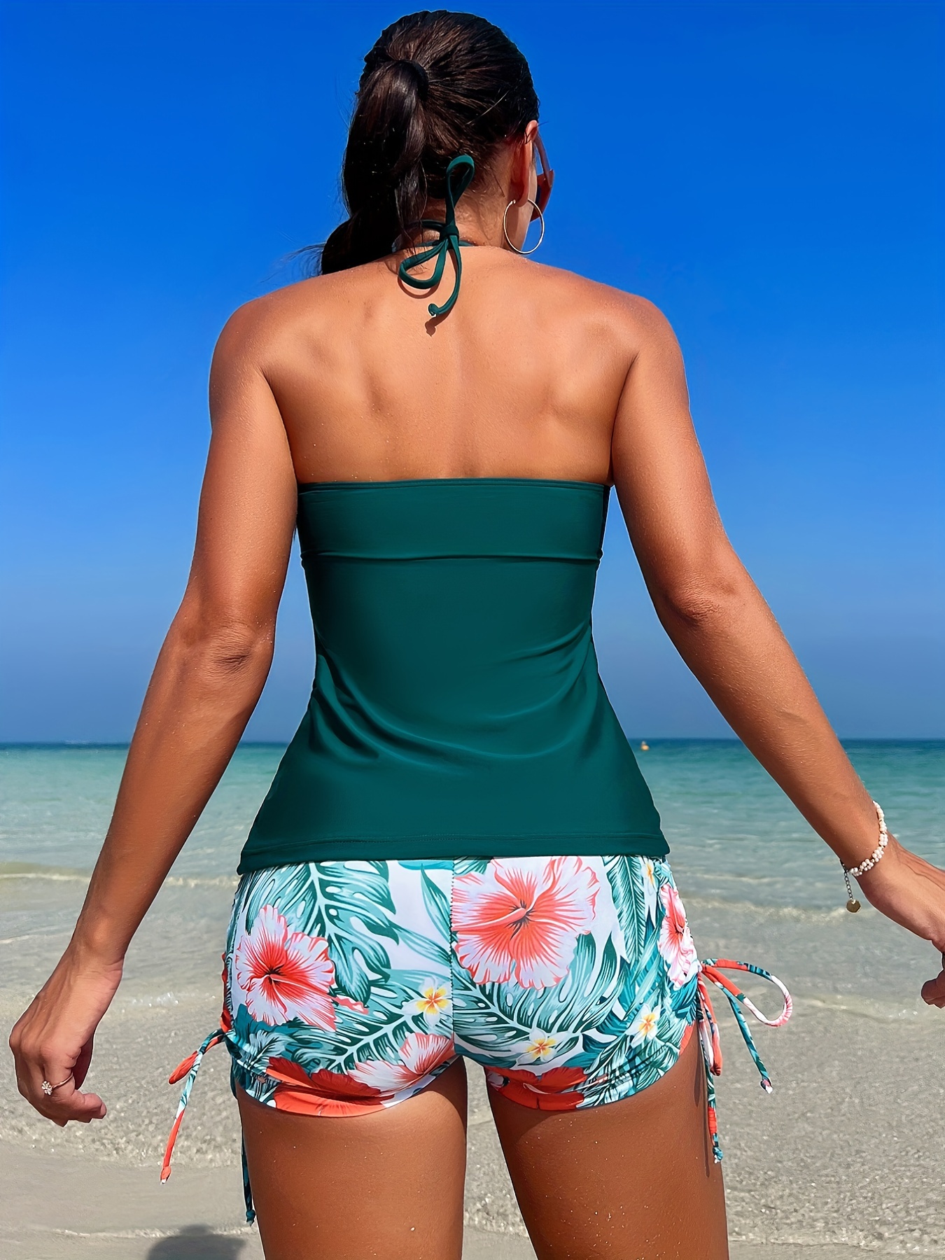 Floral Print Drawstring Halter Swimsuit Tie Neck Backless - Temu Canada