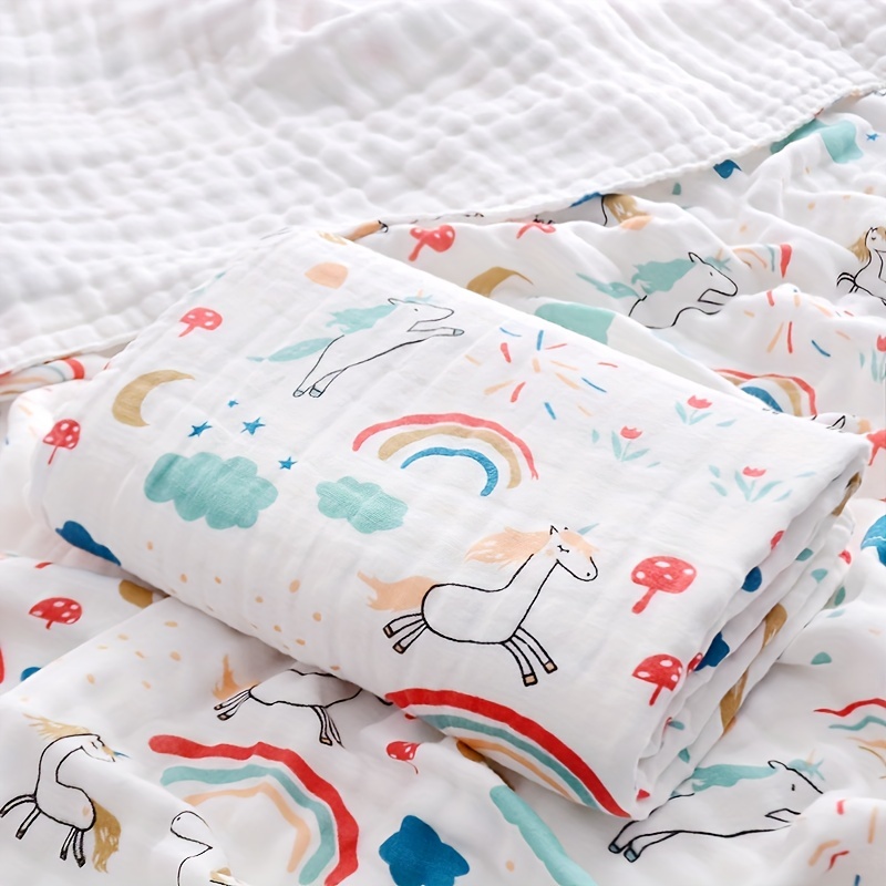 Baby 4 Layers Gauze Blanket, Soft Cartoon Pattern Bath Towel