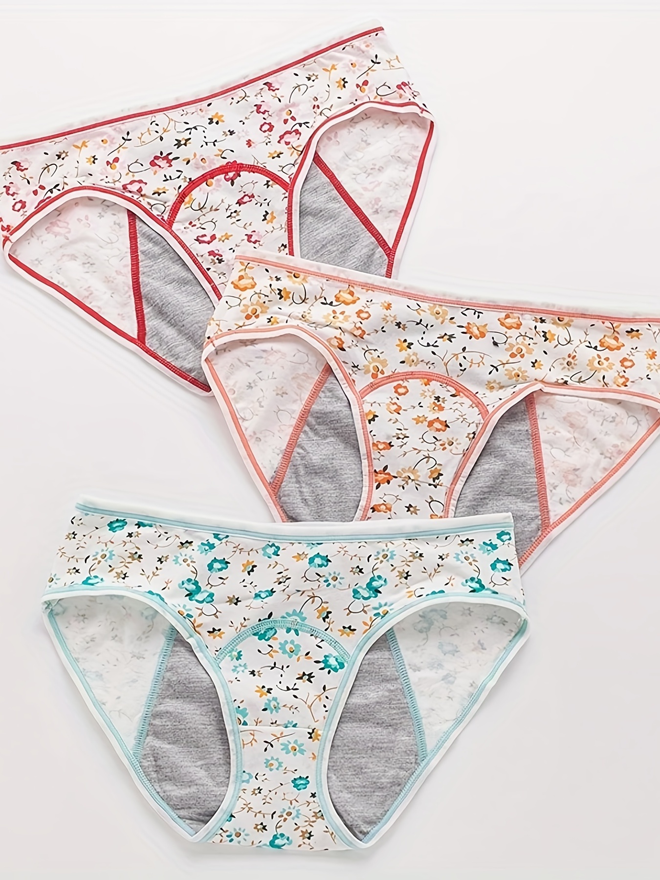 3pcs Floral Print Period Panties, Comfy & Breathable Leak Proof Intimates  Panties, Cute Menstrual Panties, Women's Lingerie & Underwear