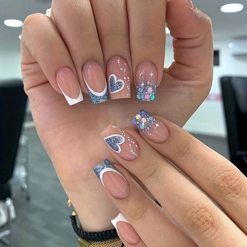 blue glitter tip nails
