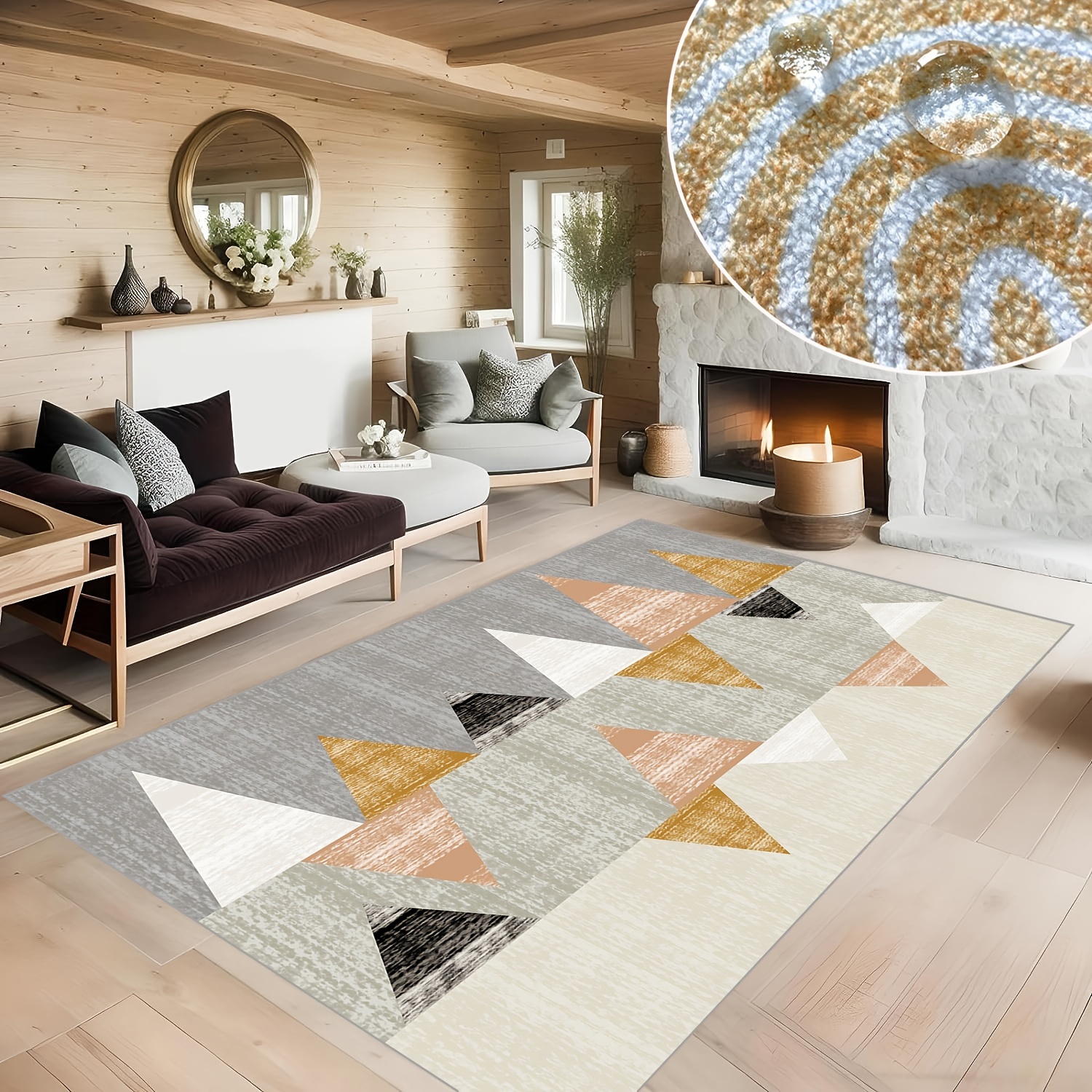  Modern Leaves Pattern Area Rug Low Pile Hallway Rug, Non Slip  Entryway Floor Mat, Machine Washable Rug for Dining Room (120x100cm/4x3.2ft)  : Home & Kitchen