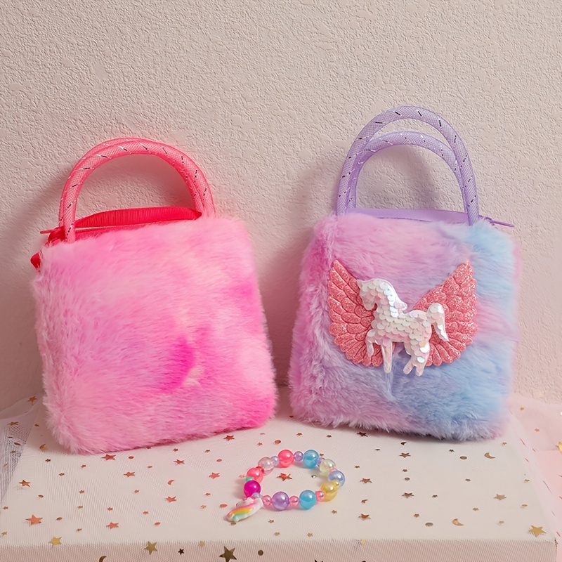 Borsa A Tracolla In Peluche Con Unicorno Cartone Animato, Borsa A