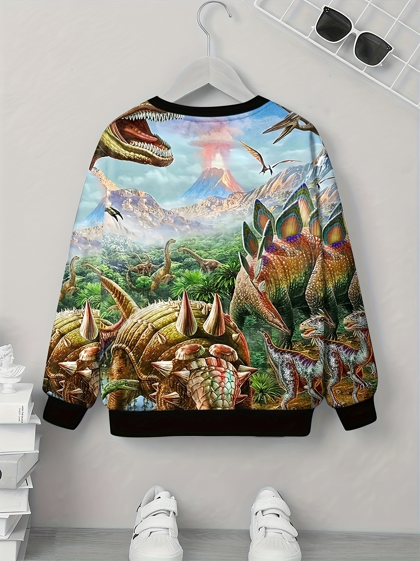 Dinosaur World Print Sweatshirt Temu - Pullover Casual For Kids