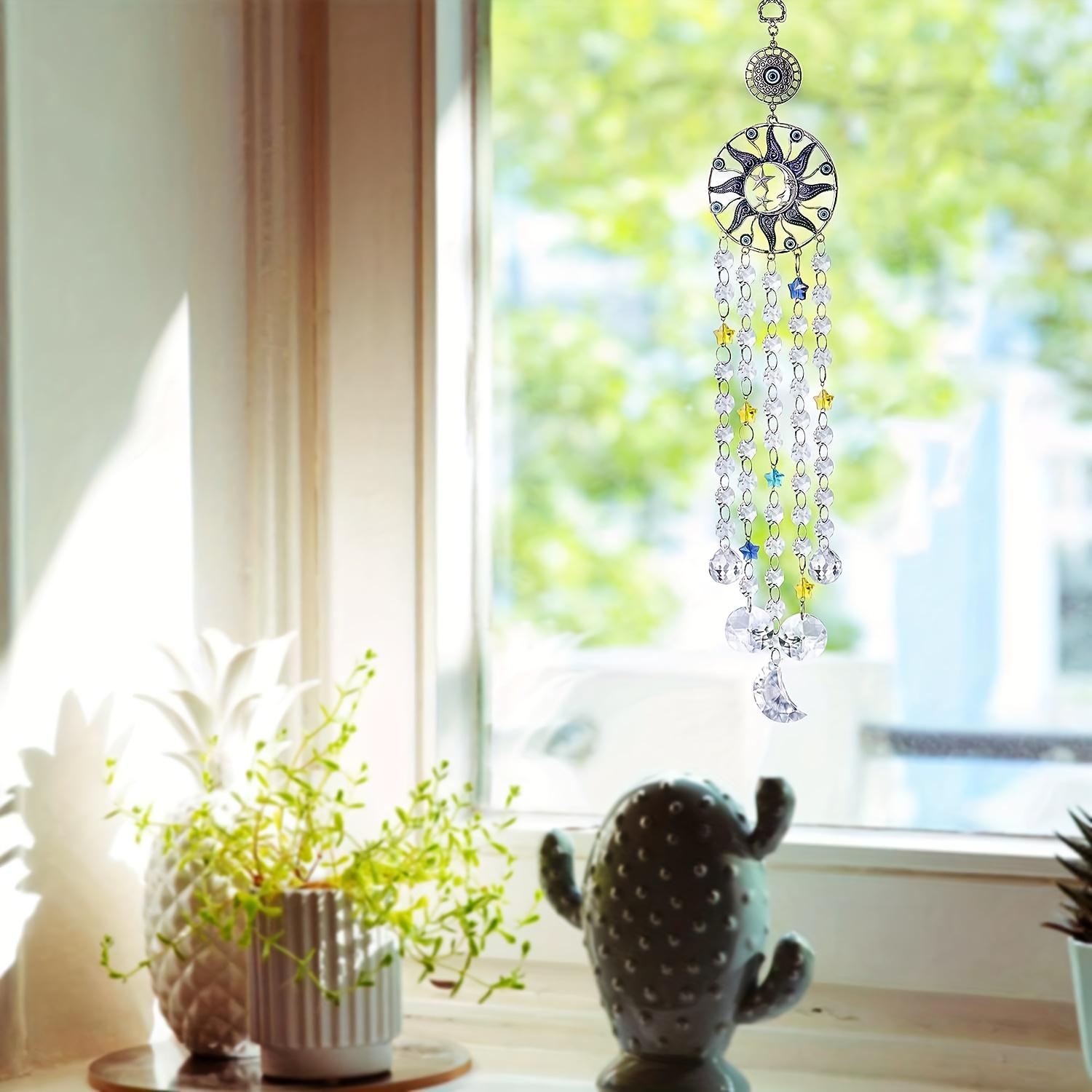 Blue, Pink and Clear Crystal Suncatcher / Glass and Crystal Beads /  Chandelier Crystals / Upcycled / Windchime / Recycled / Free Shipping -   Canada