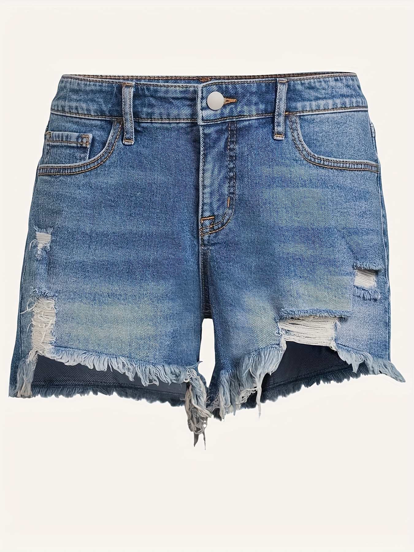 Shorts jeans desgastados com bainha crua rasgada calça curta - Temu Portugal