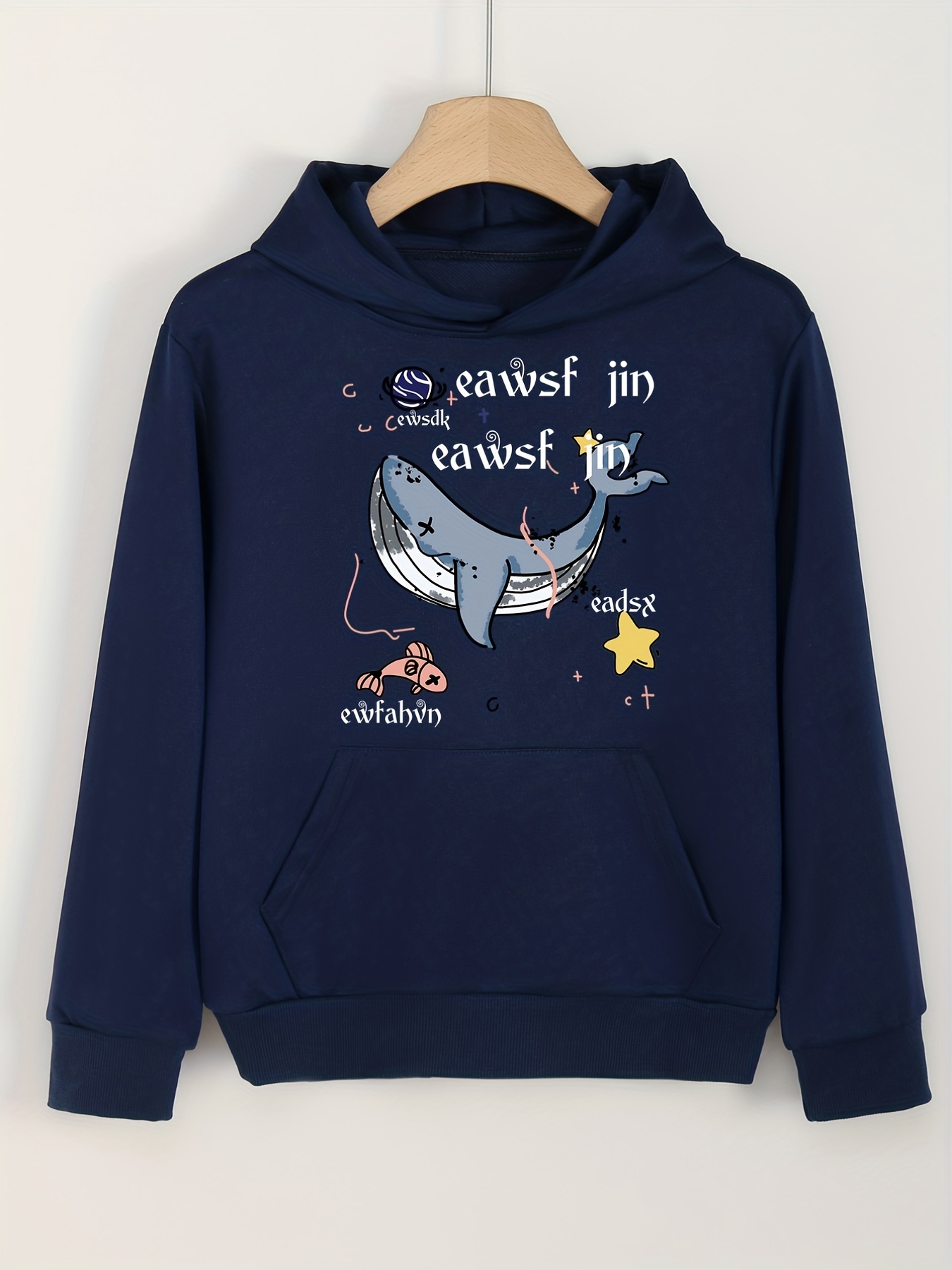 JIN Sky Blue Cute Cartoon Whale Sweater Long Sleeve Pullovers