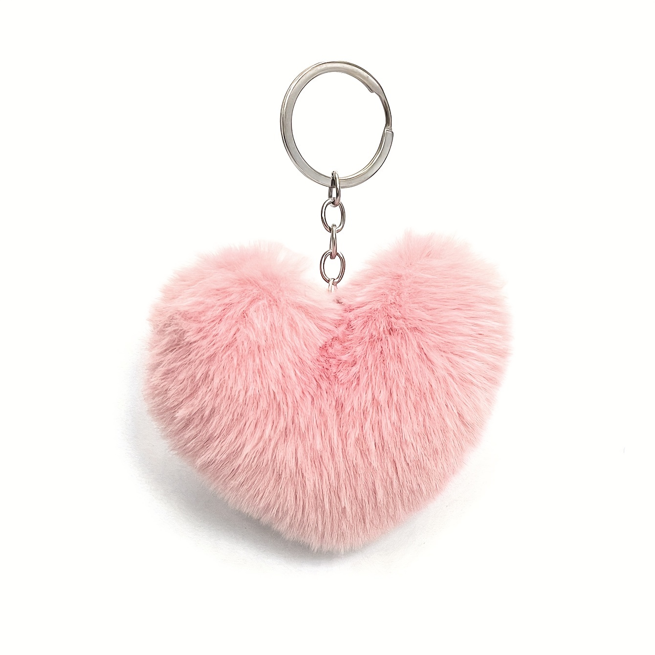 Colored Pom Pom Keychain Bulk Heart Fluffy Fur Puff Ball Key for Women