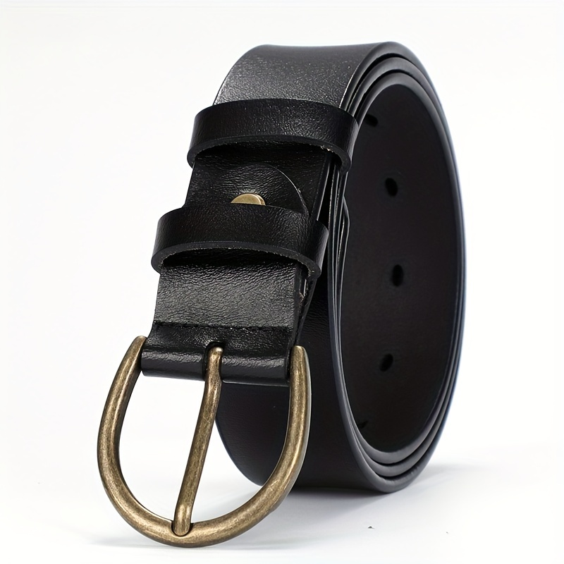 Plus Size Genuine Leather Belt Black Simple Casual Pin - Temu