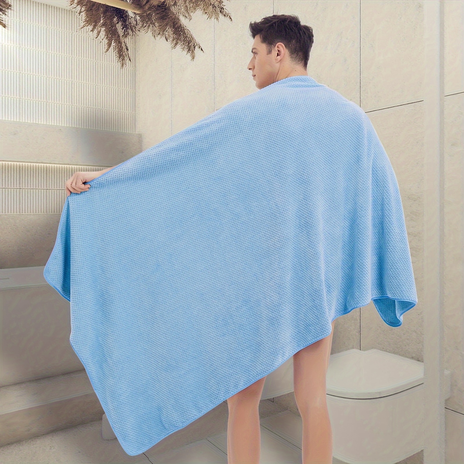  WSSBK Juego de 2 toallas grandes de baño de color sólido de 70  x 140 pulgadas para mujer, toallas de mano con cara de ducha azul coral  (color A, tamaño: 13.8