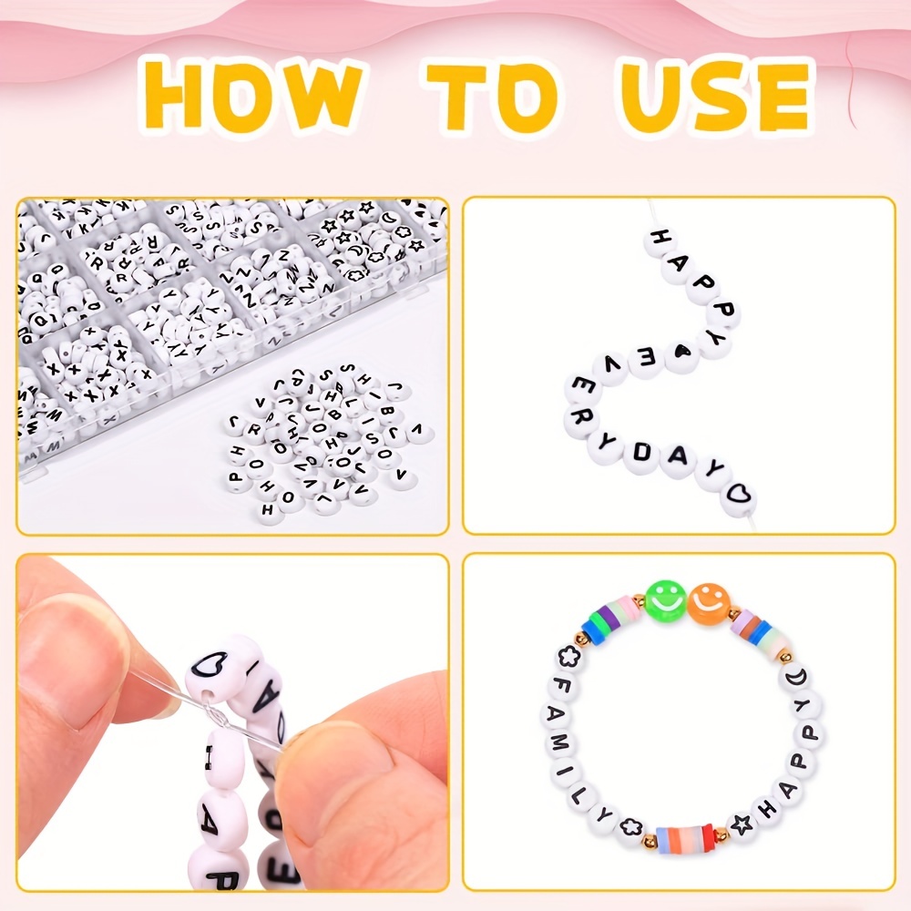 CYEENUT 200pcs Round Letter Beads Small Letter Beads White Black Acrylic  Letter Alphabet for Jewelry Making Alphabet Beads(U)