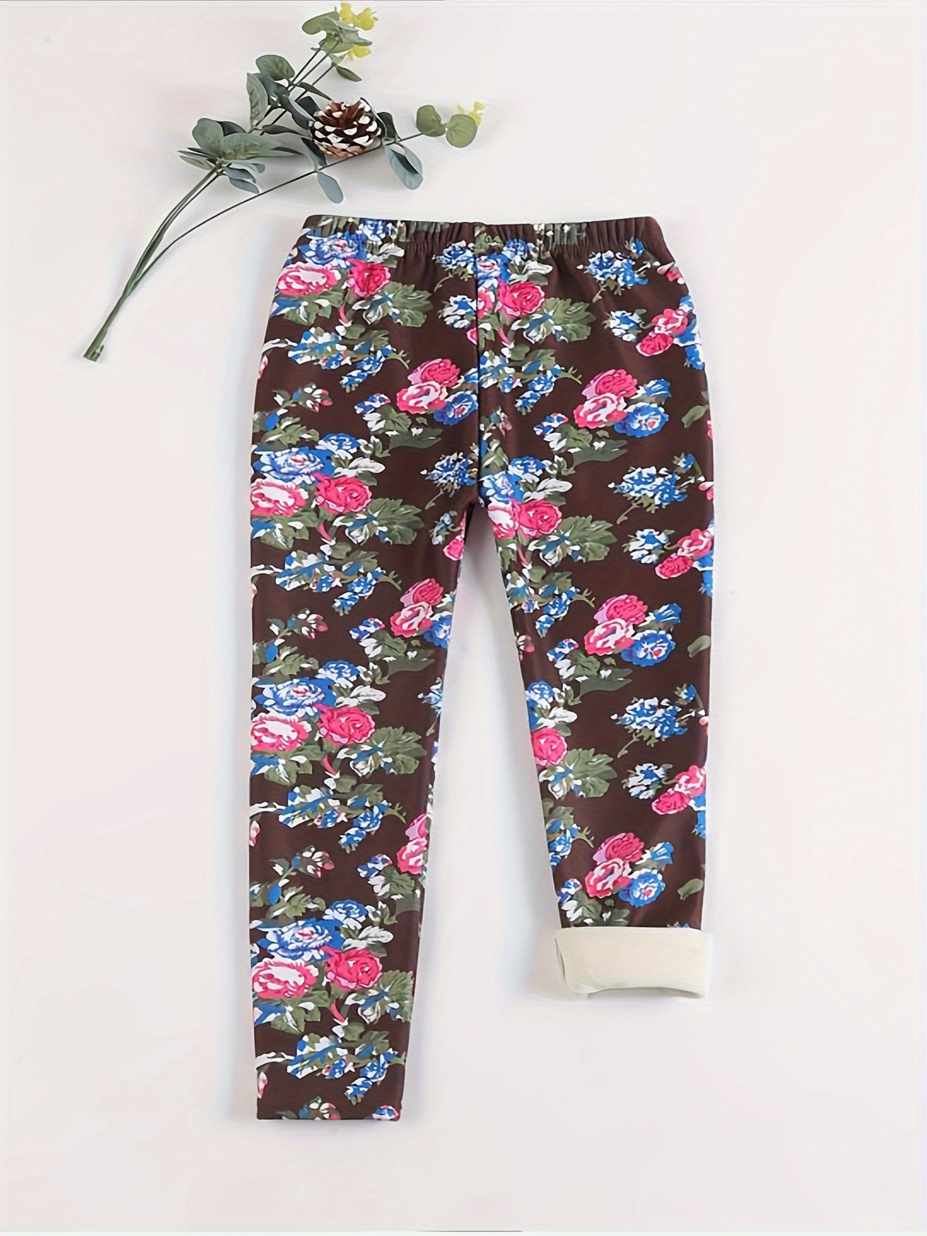 Thick 100% Cotton Flora Leggings Girls Warm Fleece Pants - Temu